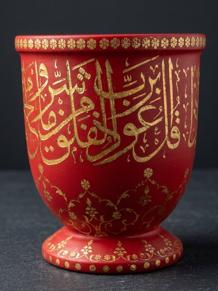 Turquoise ceramic red bowl.